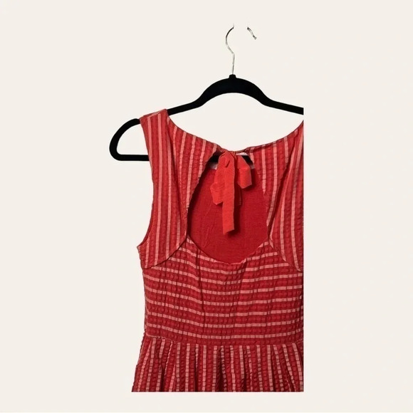 0139. ANTHROPOLOGIE POSTMARK CORAL RIBBON MIDI DRESS SIZE SMALL OPEN BACK W/ TIE - Picture 9 of 10